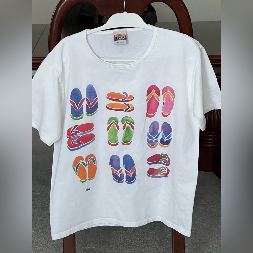 White T-Shirt with colorful flip flops MAUI